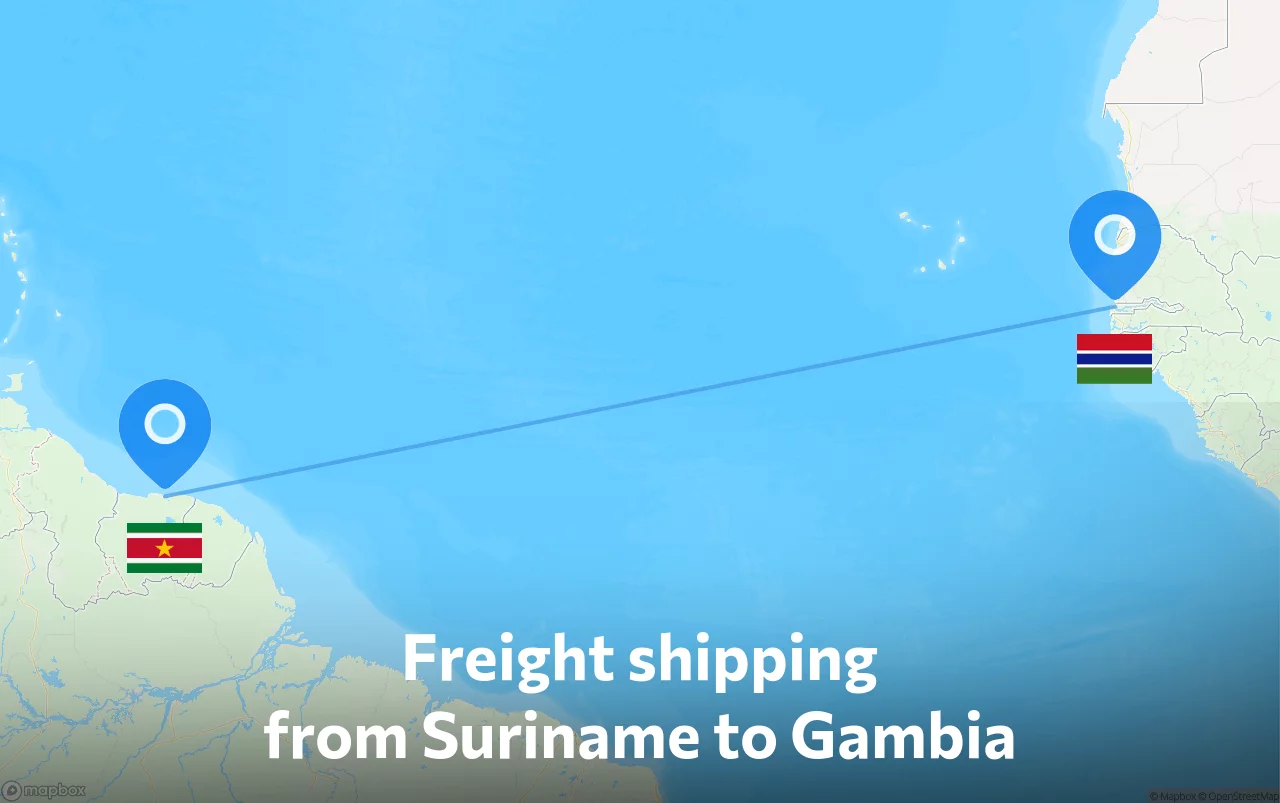 Shipping route from Suriname to Gambia
