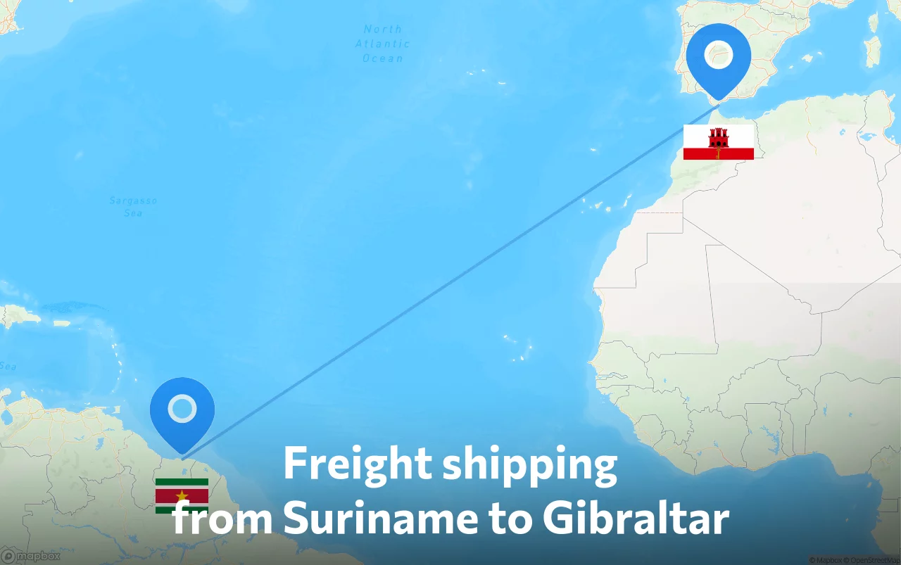 Shipping route from Suriname to Gibraltar