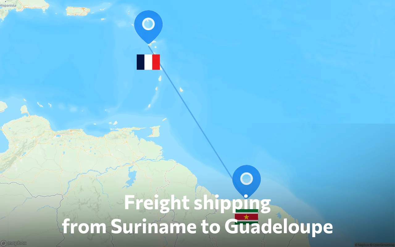Shipping route from Suriname to Guadeloupe