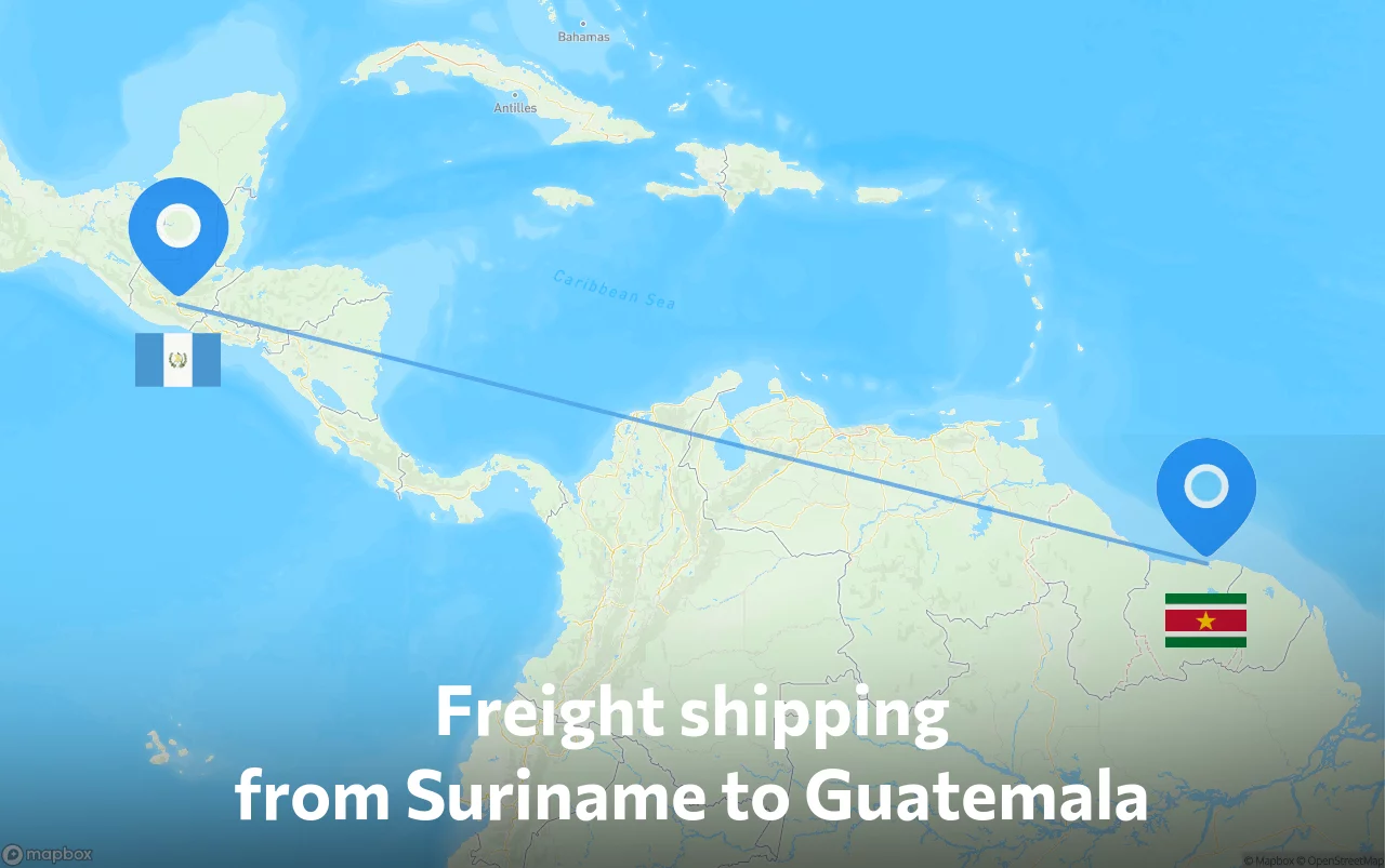 Shipping route from Suriname to Guatemala