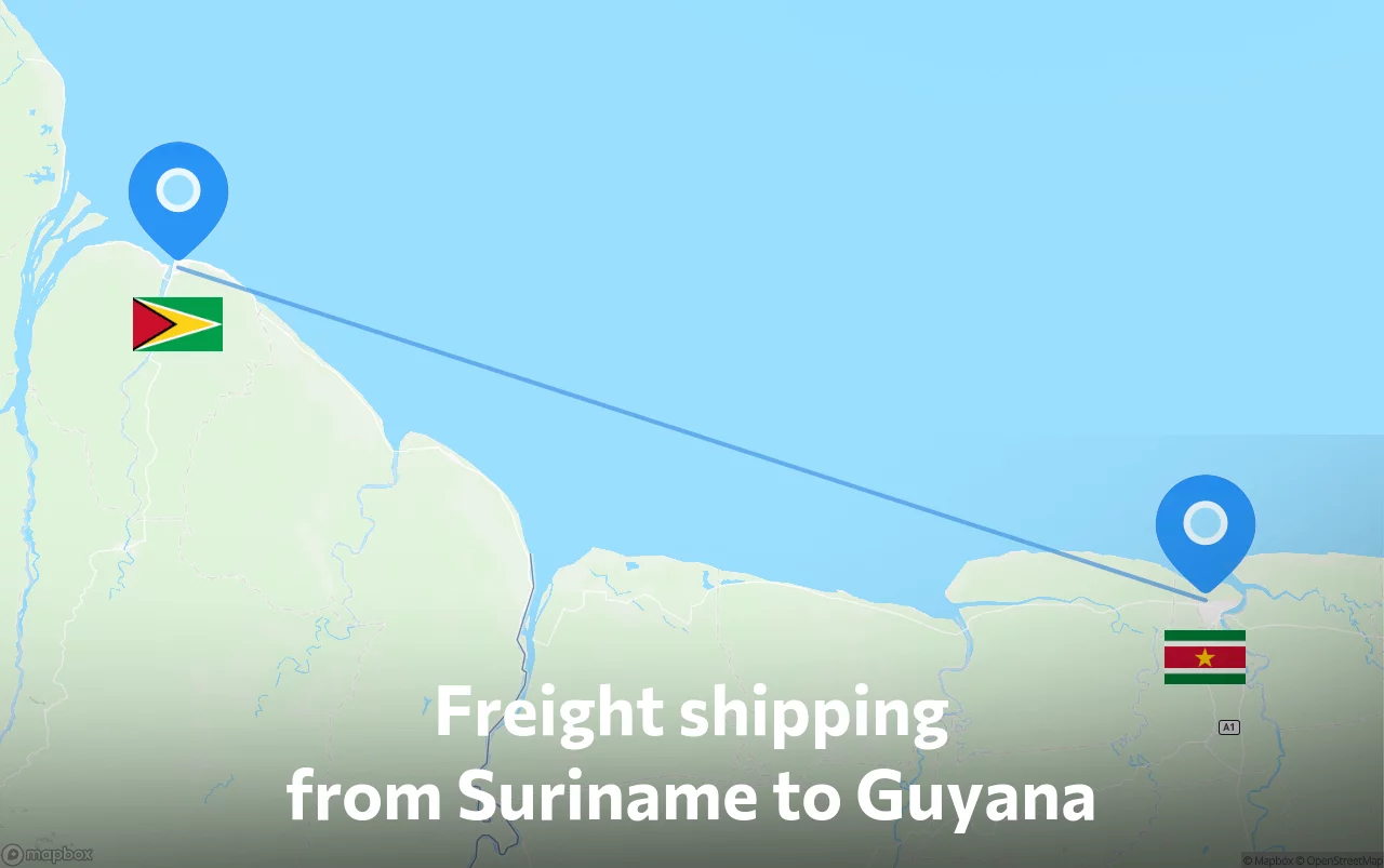 Shipping route from Suriname to Guyana