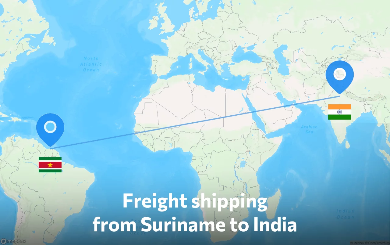 Shipping route from Suriname to India
