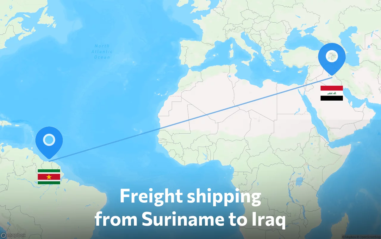 Shipping route from Suriname to Iraq