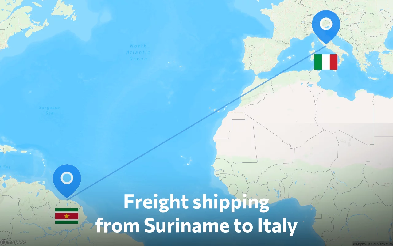 Shipping route from Suriname to Italy