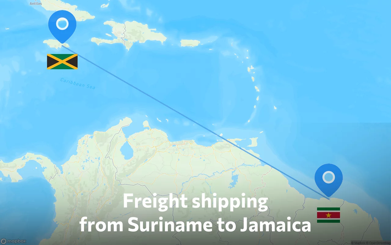 Shipping route from Suriname to Jamaica