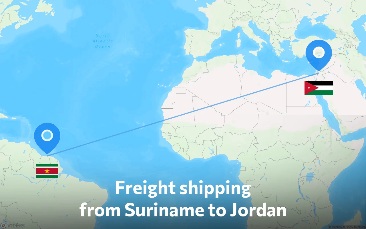 Shipping route from Suriname to Jordan