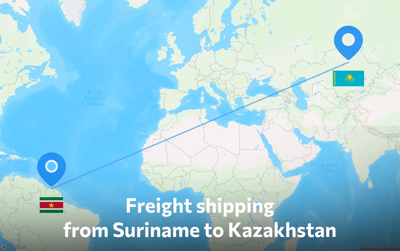 Shipping route from Suriname to Kazakhstan