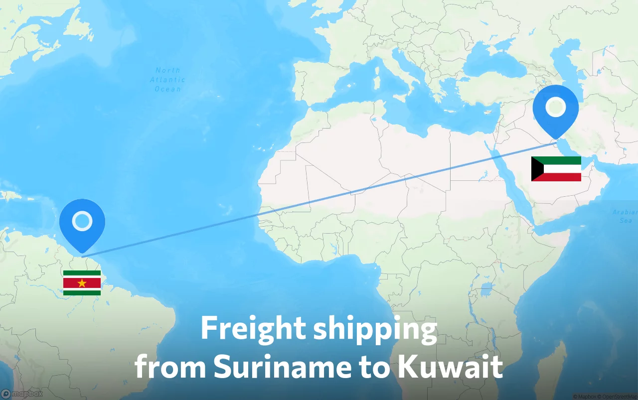 Shipping route from Suriname to Kuwait