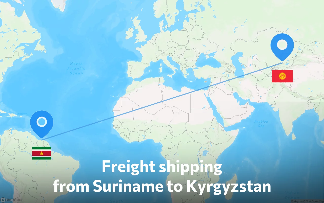 Shipping route from Suriname to Kyrgyzstan