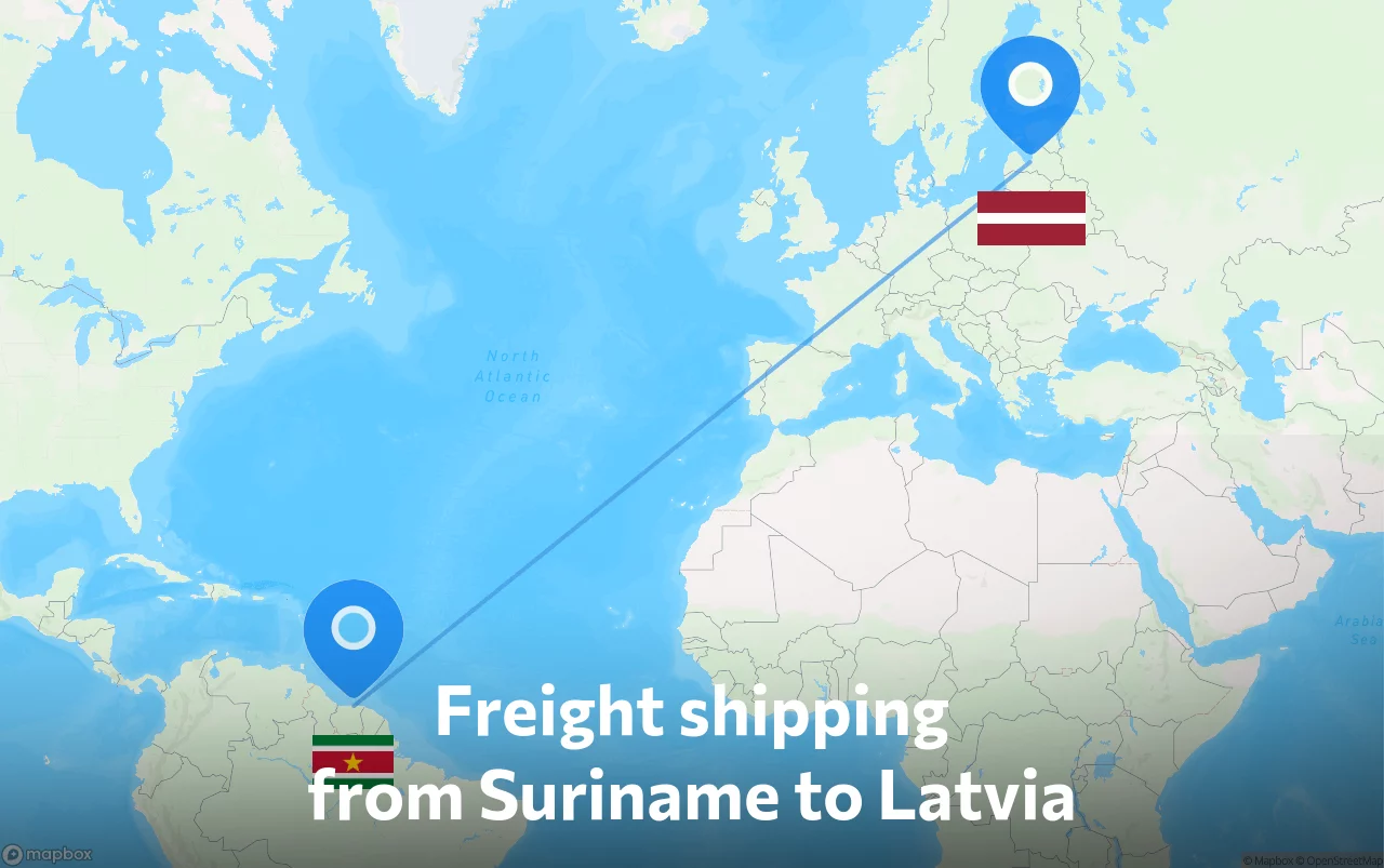 Shipping route from Suriname to Latvia