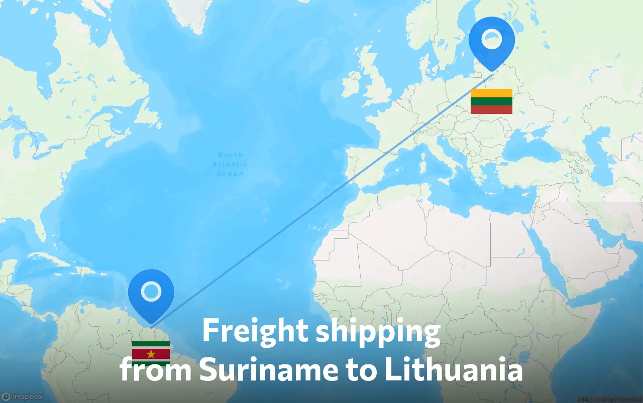 Shipping route from Suriname to Lithuania