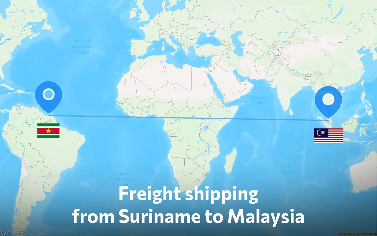 Shipping route from Suriname to Malaysia