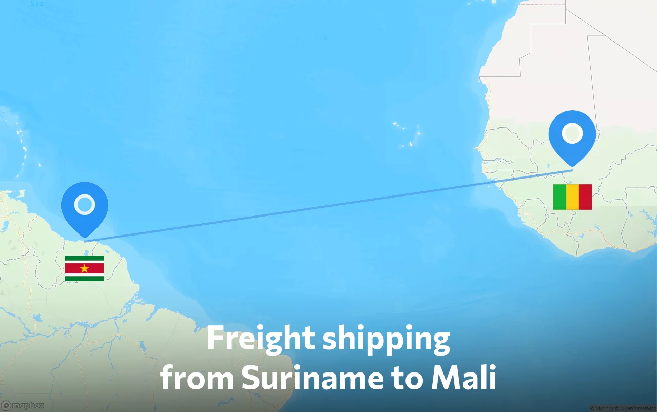 Shipping route from Suriname to Mali