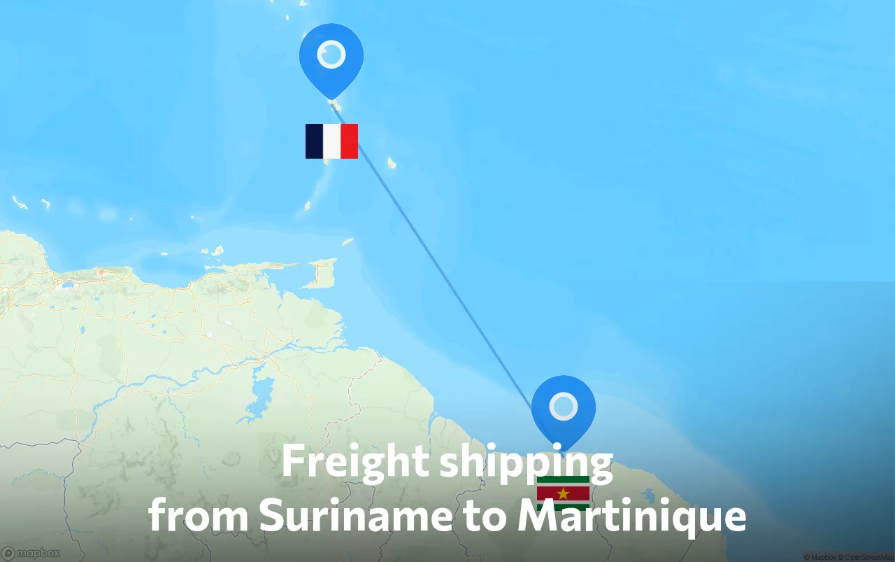 Shipping route from Suriname to Martinique