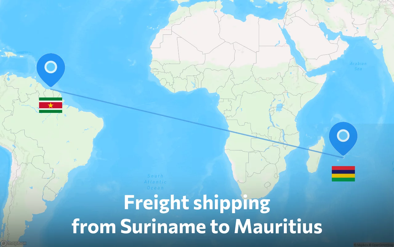 Shipping route from Suriname to Mauritius
