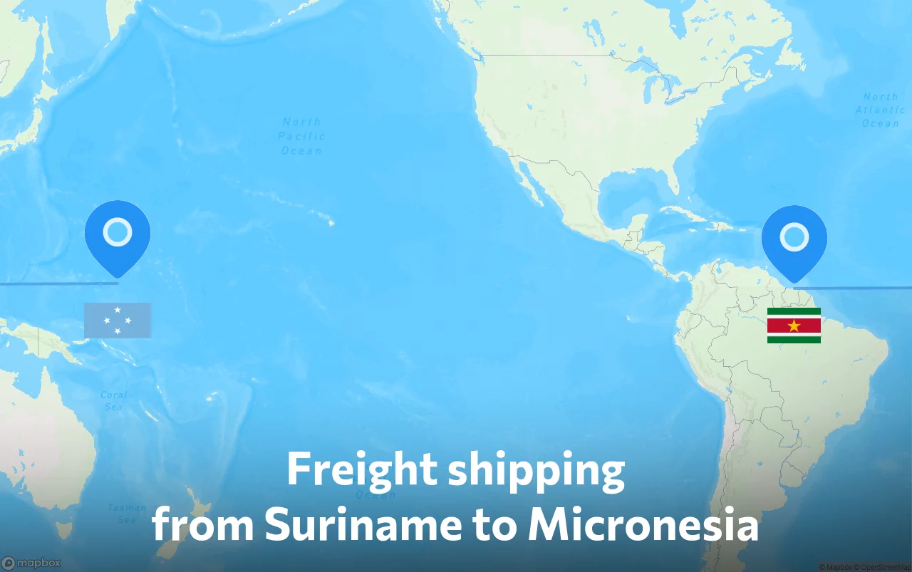 Shipping route from Suriname to Micronesia