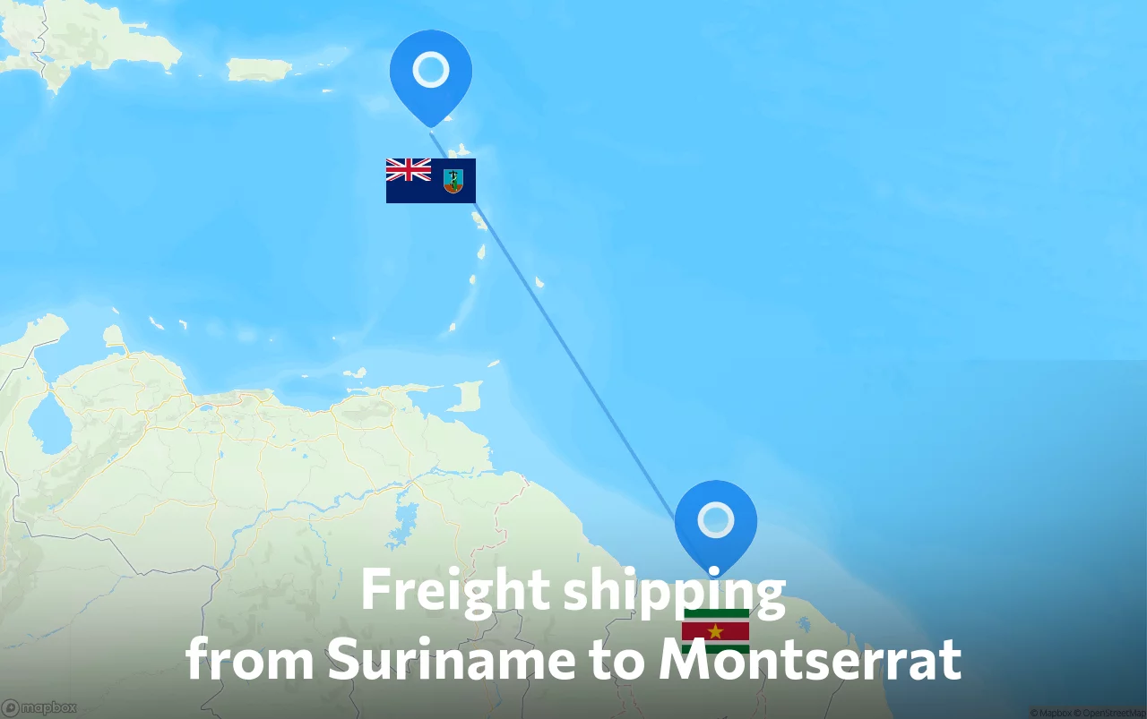 Shipping route from Suriname to Montserrat