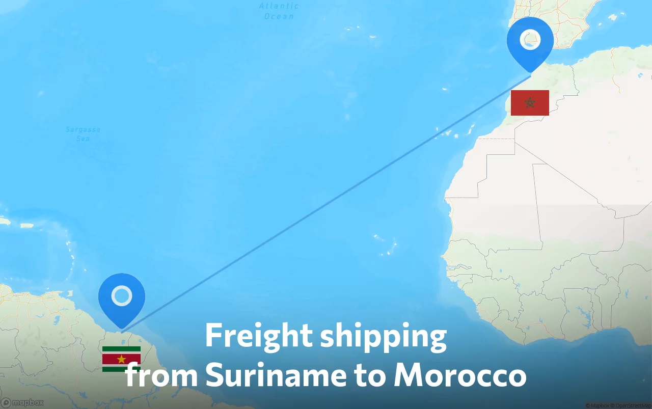 Shipping route from Suriname to Morocco