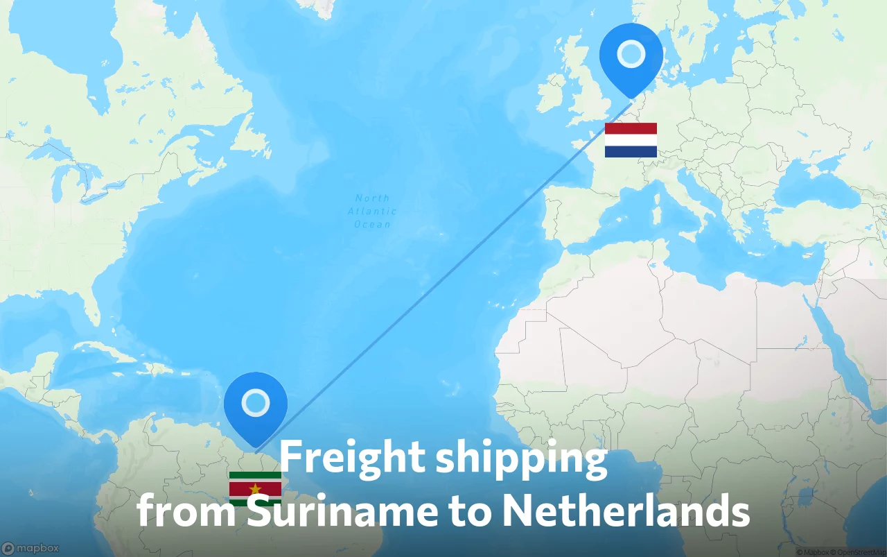 Shipping route from Suriname to Netherlands