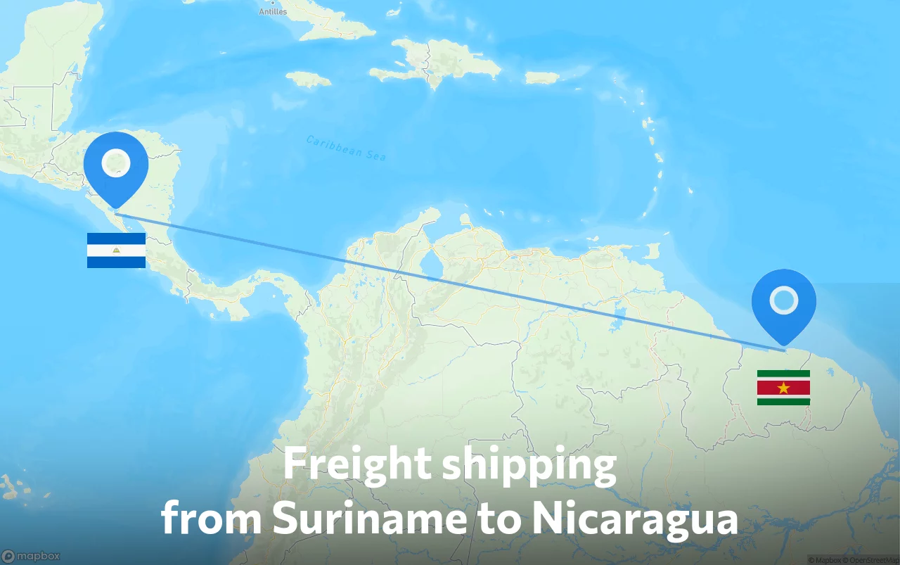 Shipping route from Suriname to Nicaragua