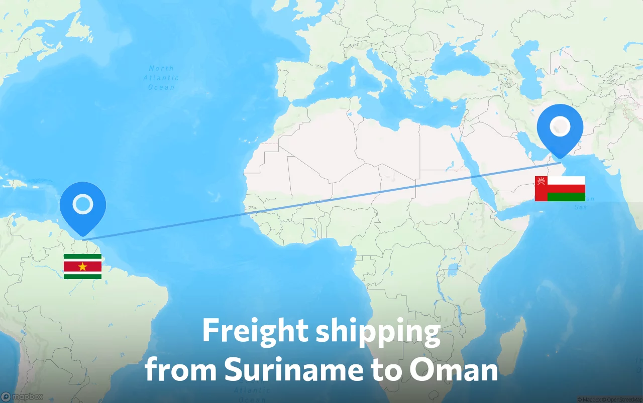 Shipping route from Suriname to Oman