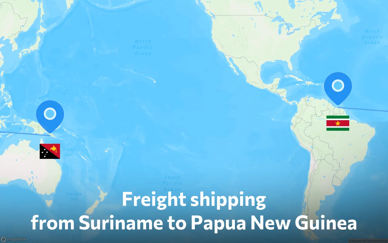 Shipping route from Suriname to Papua New Guinea