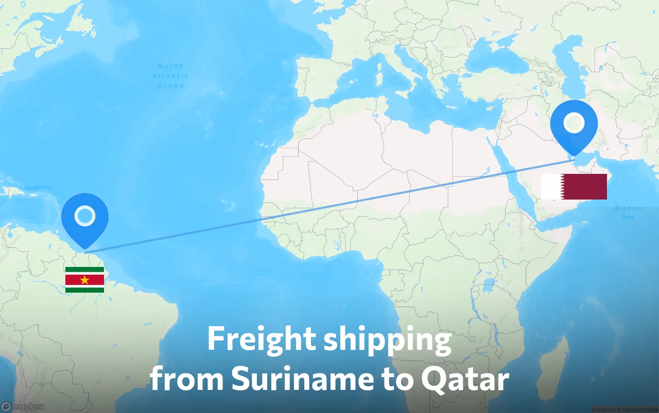 Shipping route from Suriname to Qatar