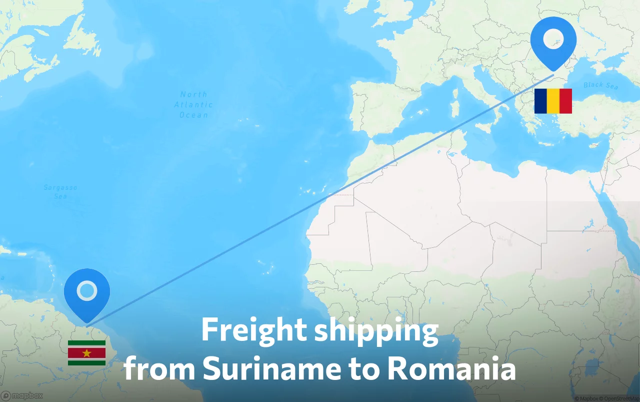 Shipping route from Suriname to Romania