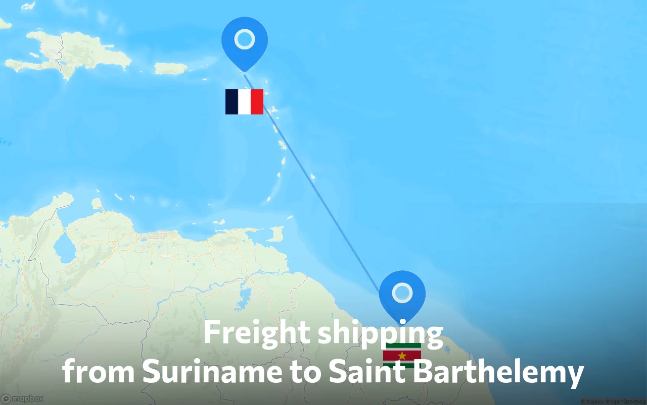 Shipping route from Suriname to Saint Barthelemy