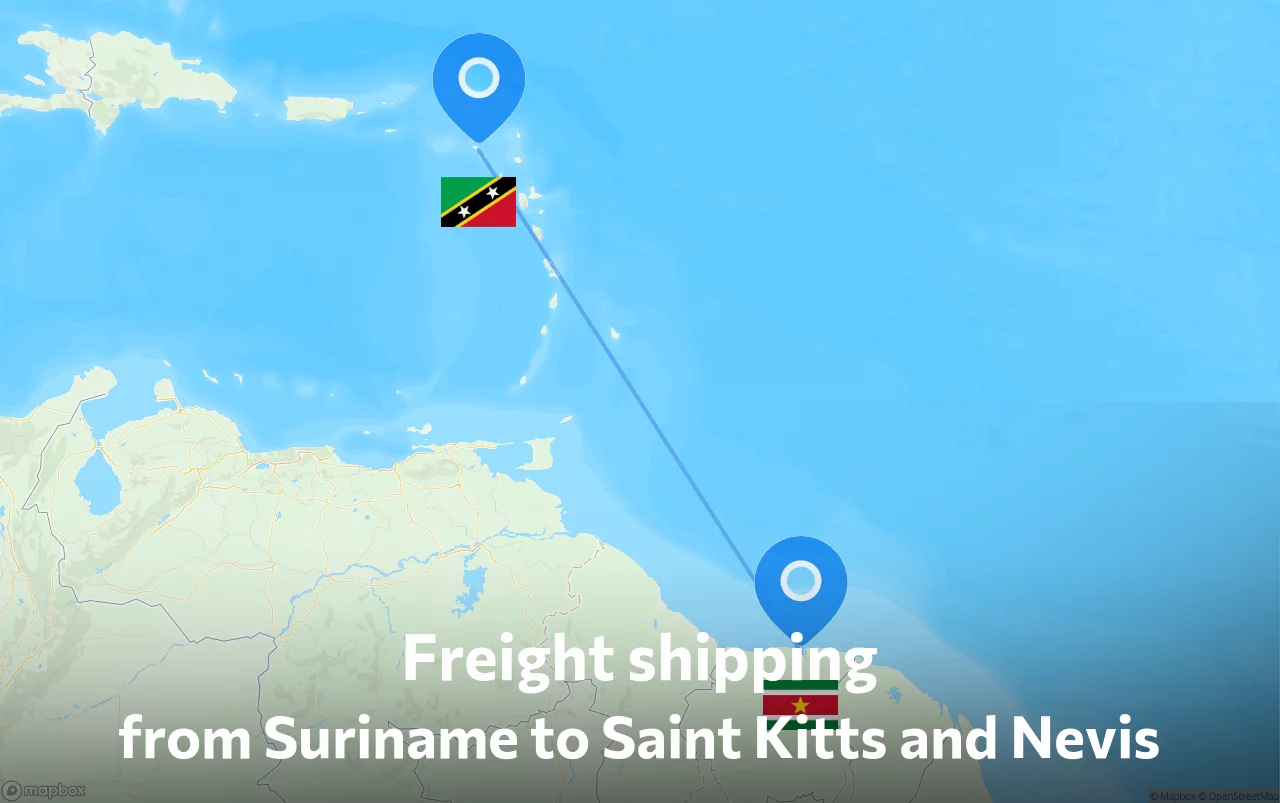 Shipping route from Suriname to Saint Kitts and Nevis