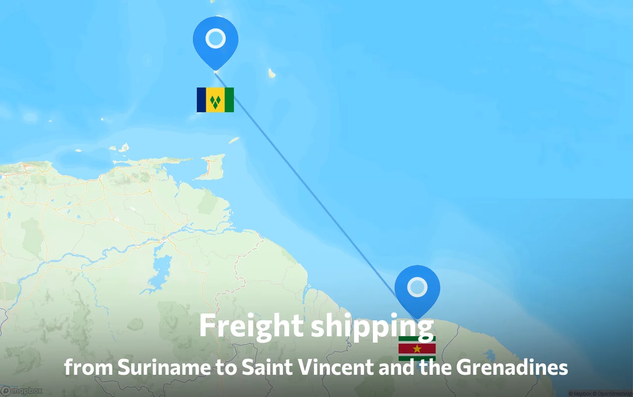 Shipping route from Suriname to Saint Vincent and the Grenadines