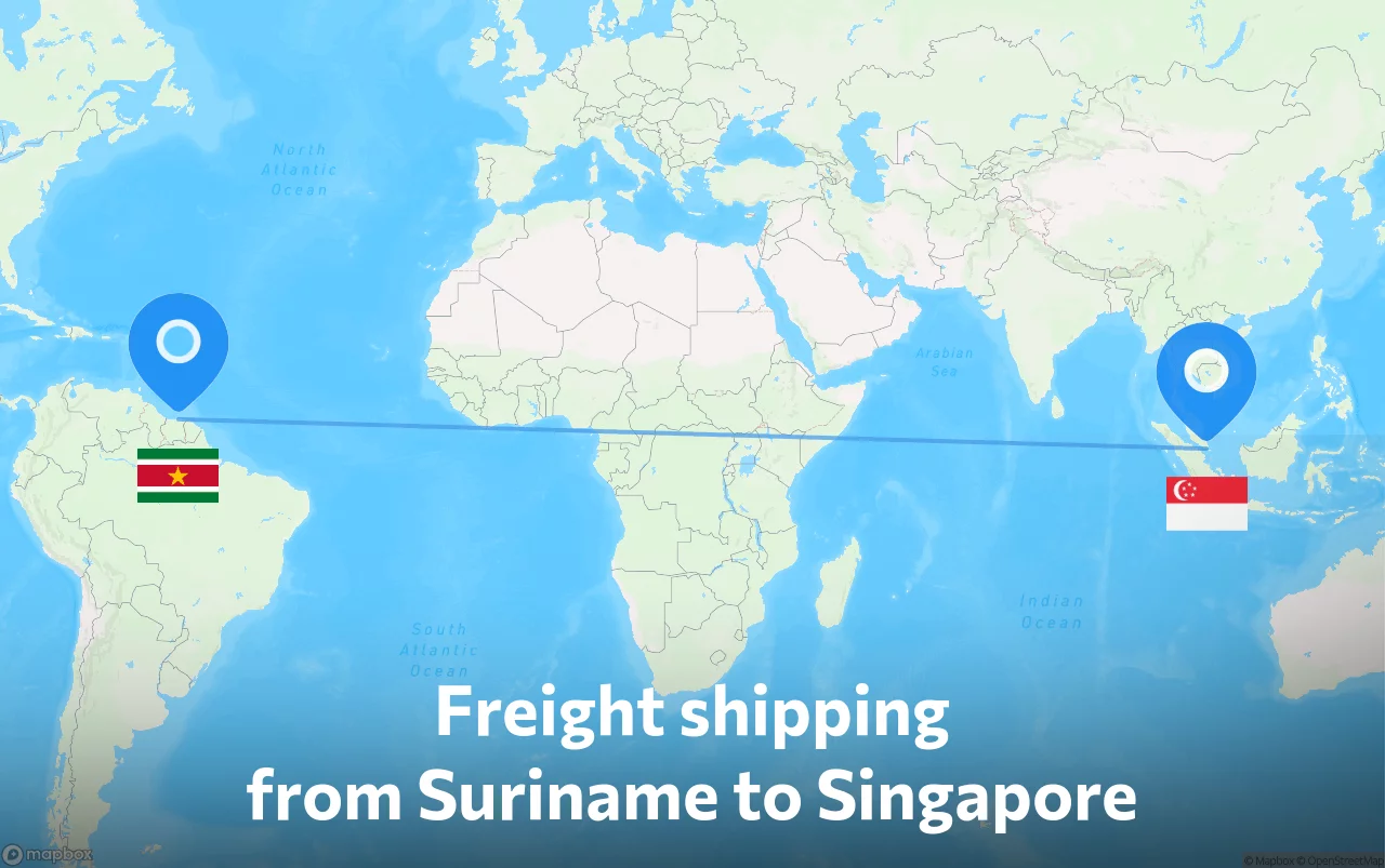 Shipping route from Suriname to Singapore