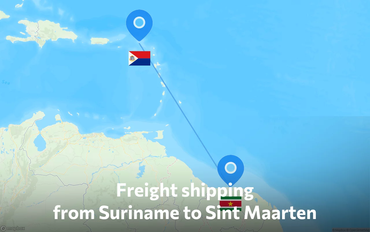 Shipping route from Suriname to Sint Maarten