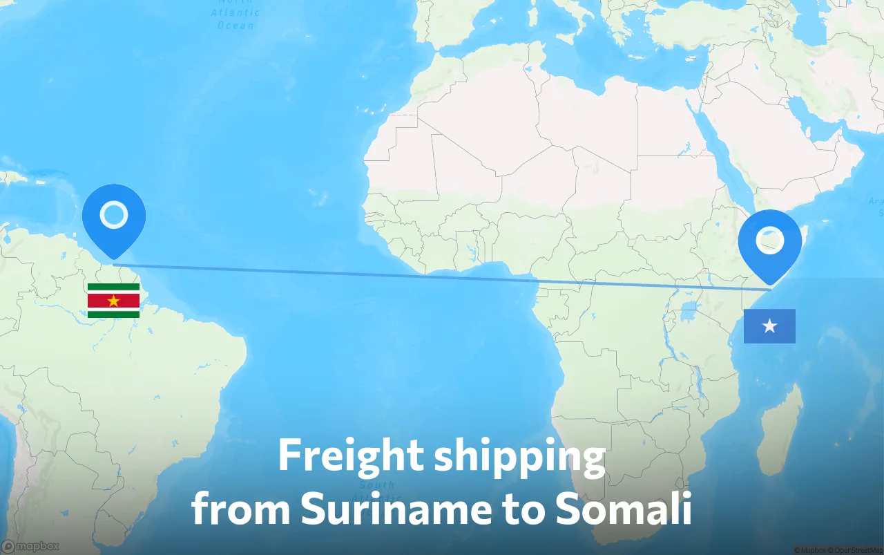 Shipping route from Suriname to Somali