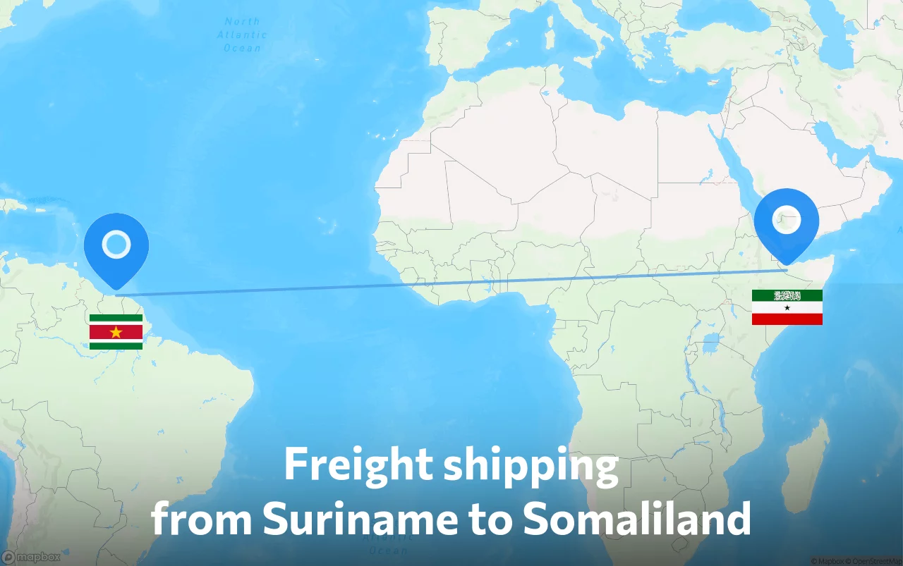 Shipping route from Suriname to Somaliland