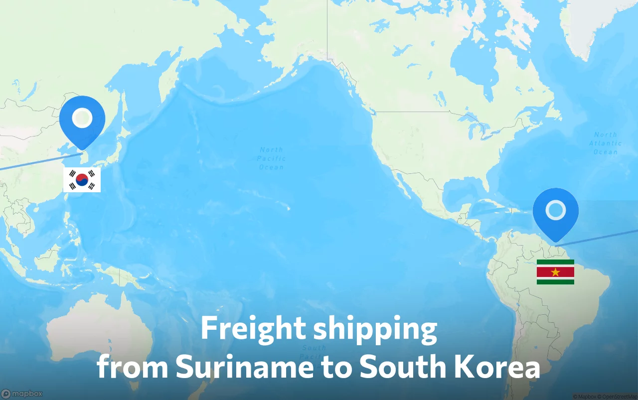 Shipping route from Suriname to South Korea