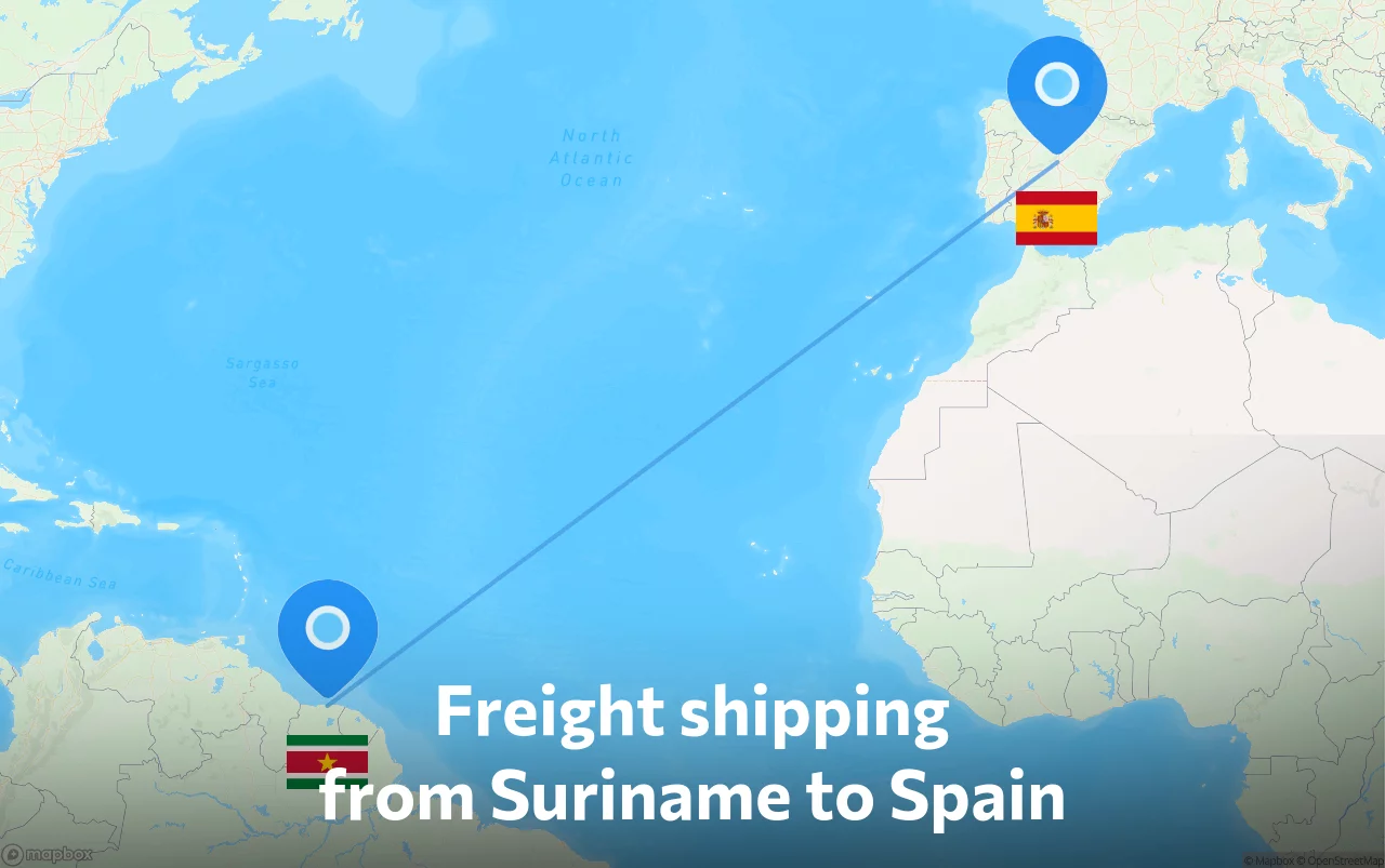 Shipping route from Suriname to Spain