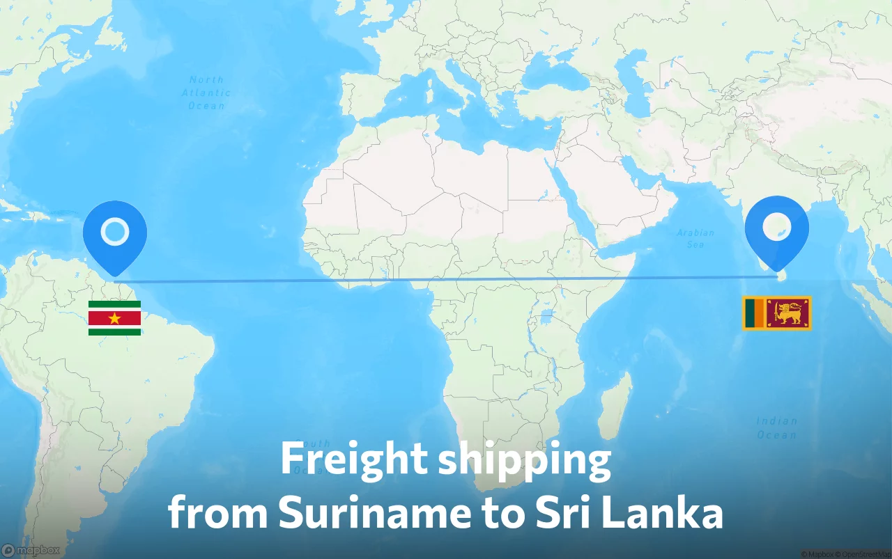 Shipping route from Suriname to Sri Lanka