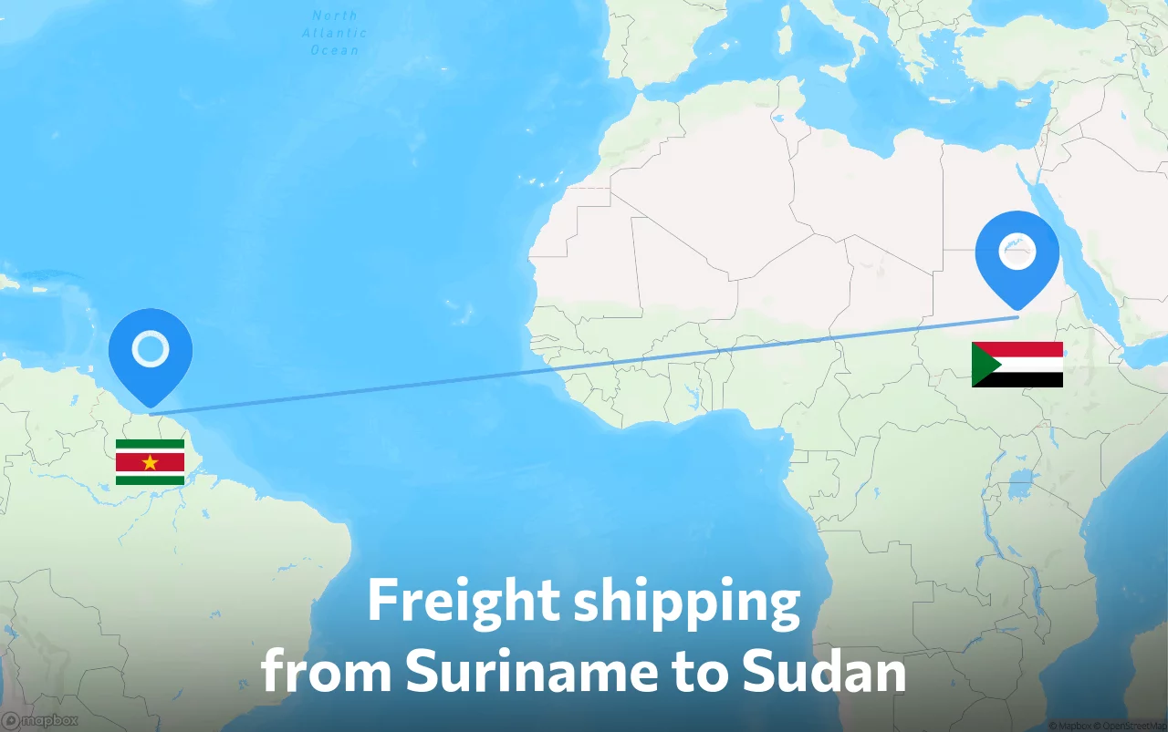 Shipping route from Suriname to Sudan