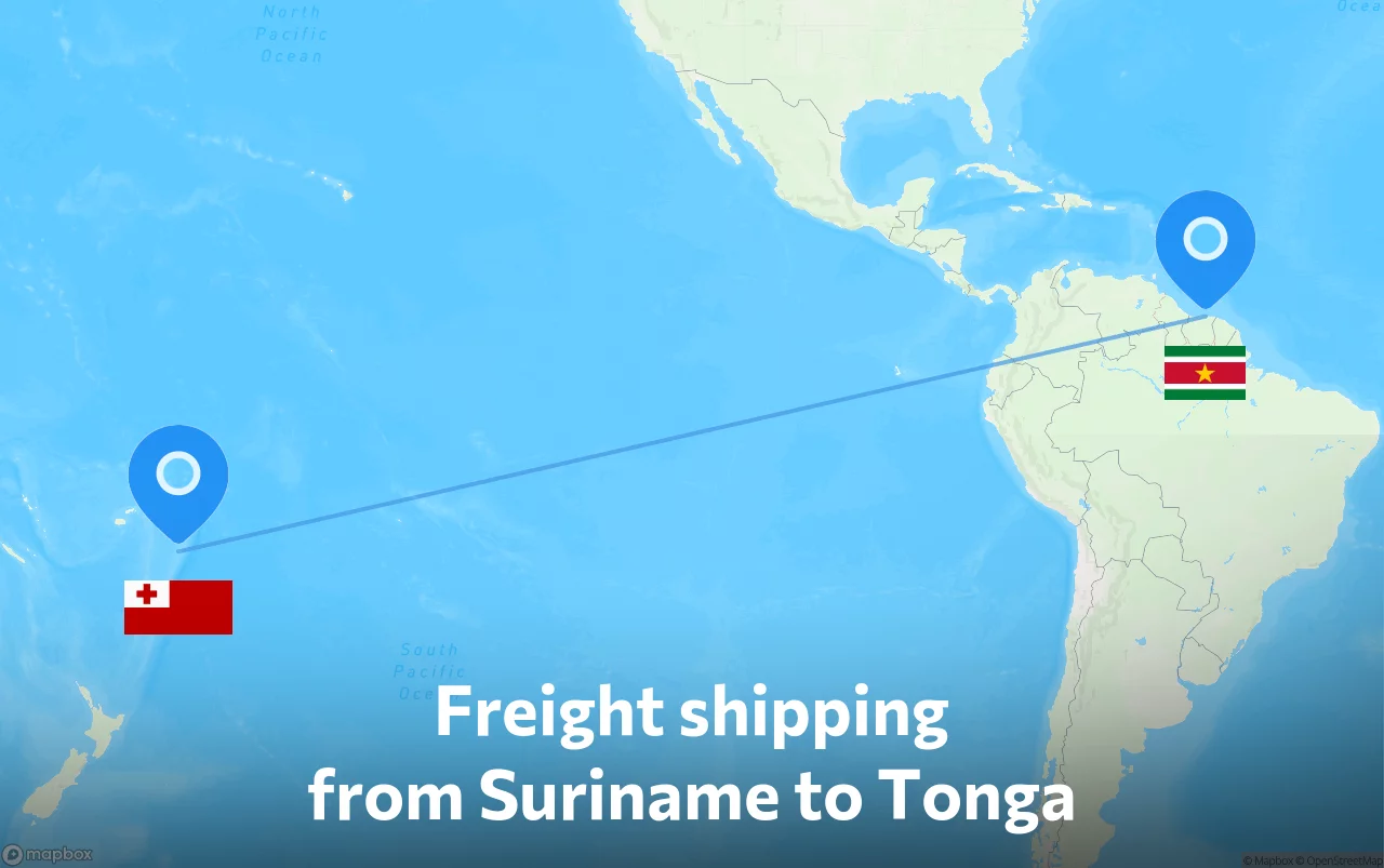 Shipping route from Suriname to Tonga