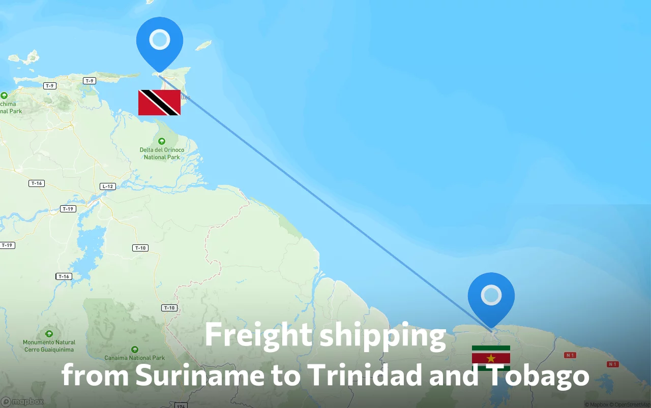 Shipping route from Suriname to Trinidad and Tobago