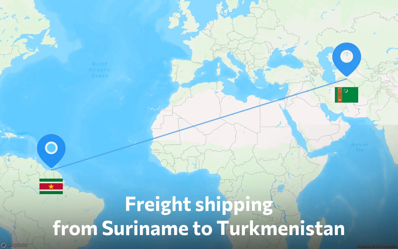 Shipping route from Suriname to Turkmenistan