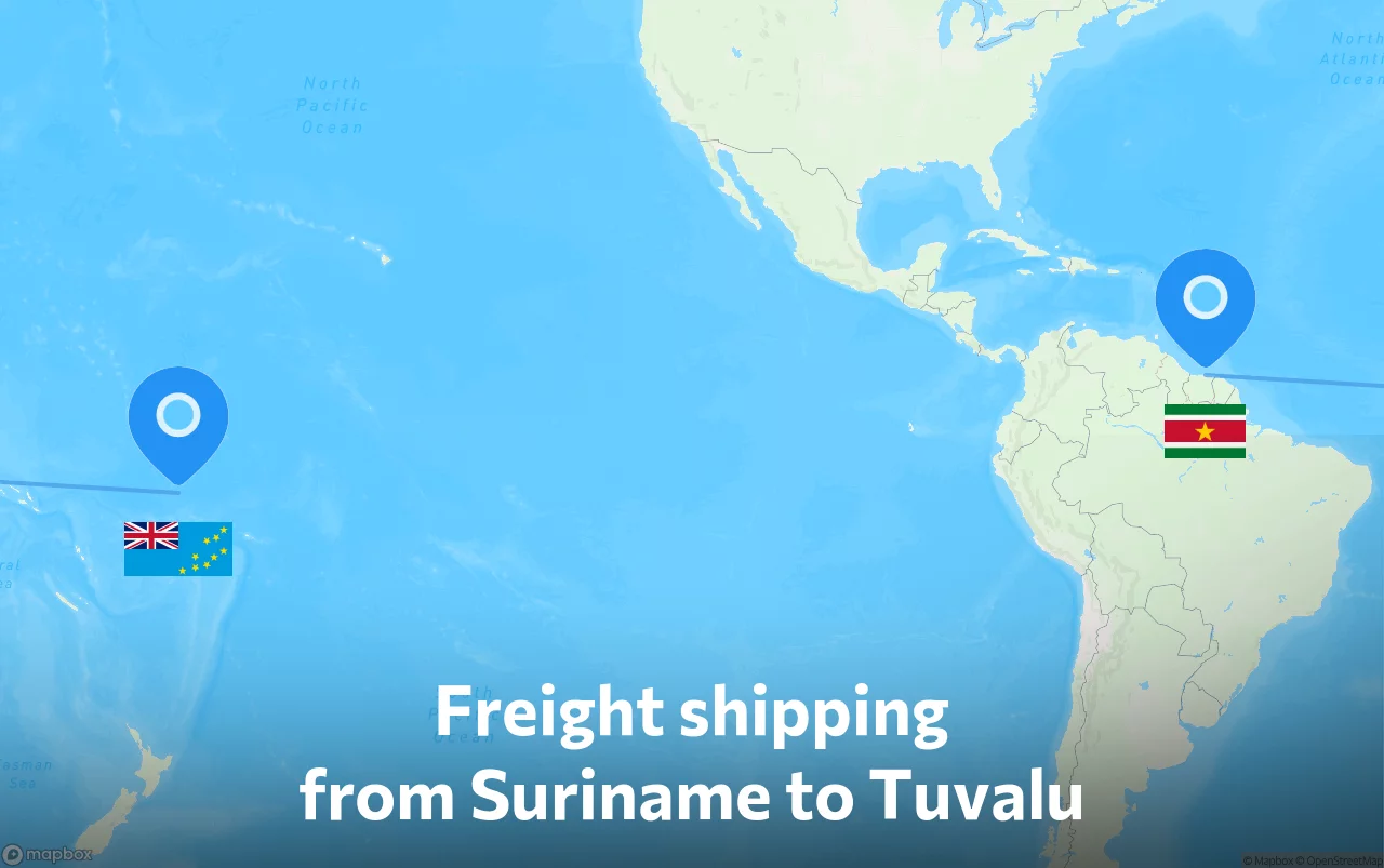 Shipping route from Suriname to Tuvalu