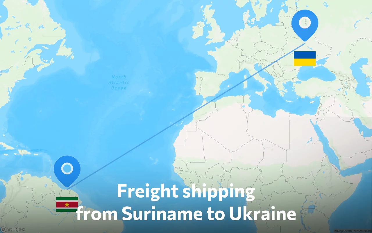 Shipping route from Suriname to Ukraine