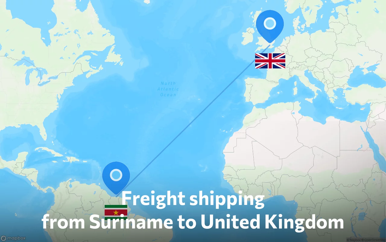Shipping route from Suriname to United Kingdom