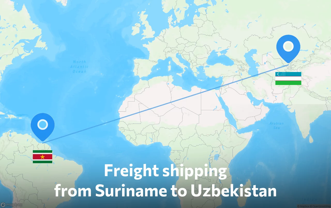 Shipping route from Suriname to Uzbekistan