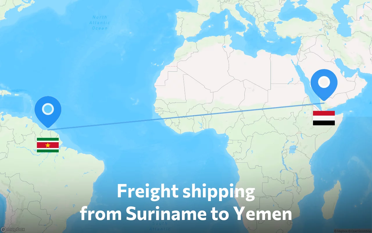 Shipping route from Suriname to Yemen