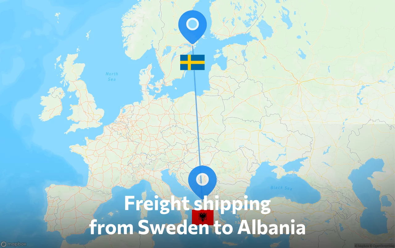 Shipping route from Sweden to Albania