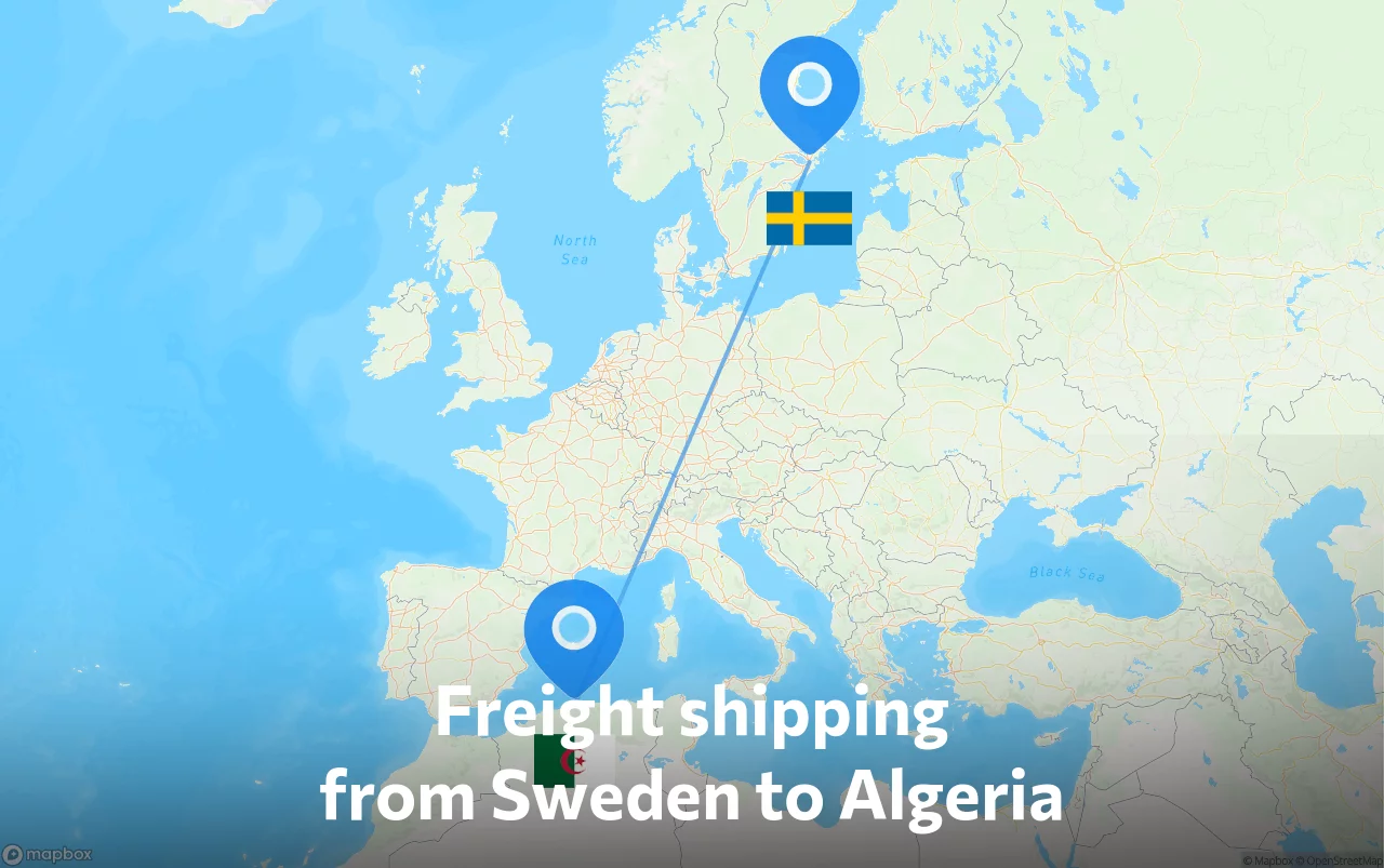 Shipping route from Sweden to Algeria