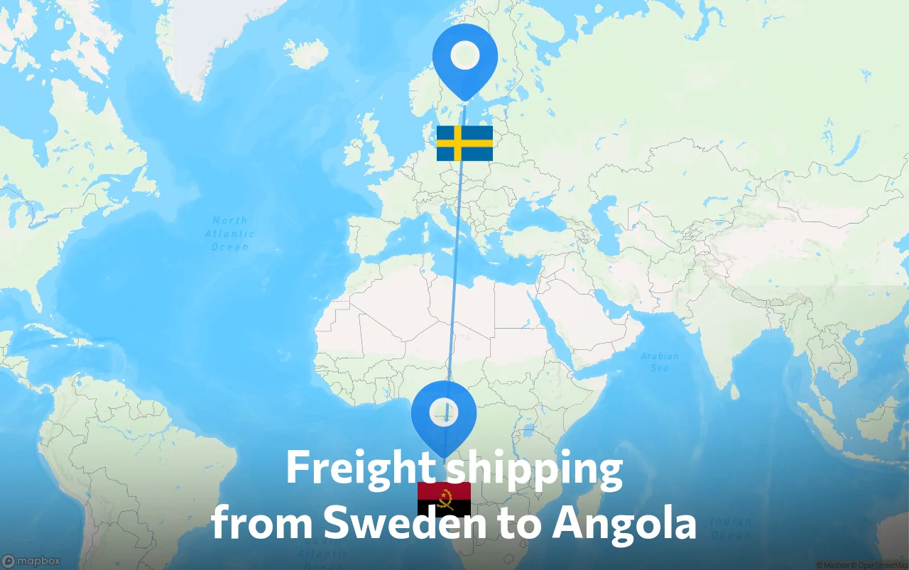 Shipping route from Sweden to Angola